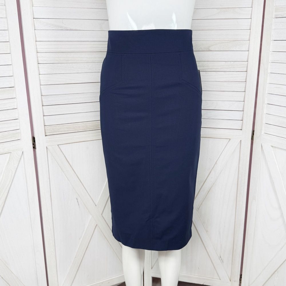 New York &‎ Company High Waist Stretch Pencil Midi Skirt Navy Blue 0
